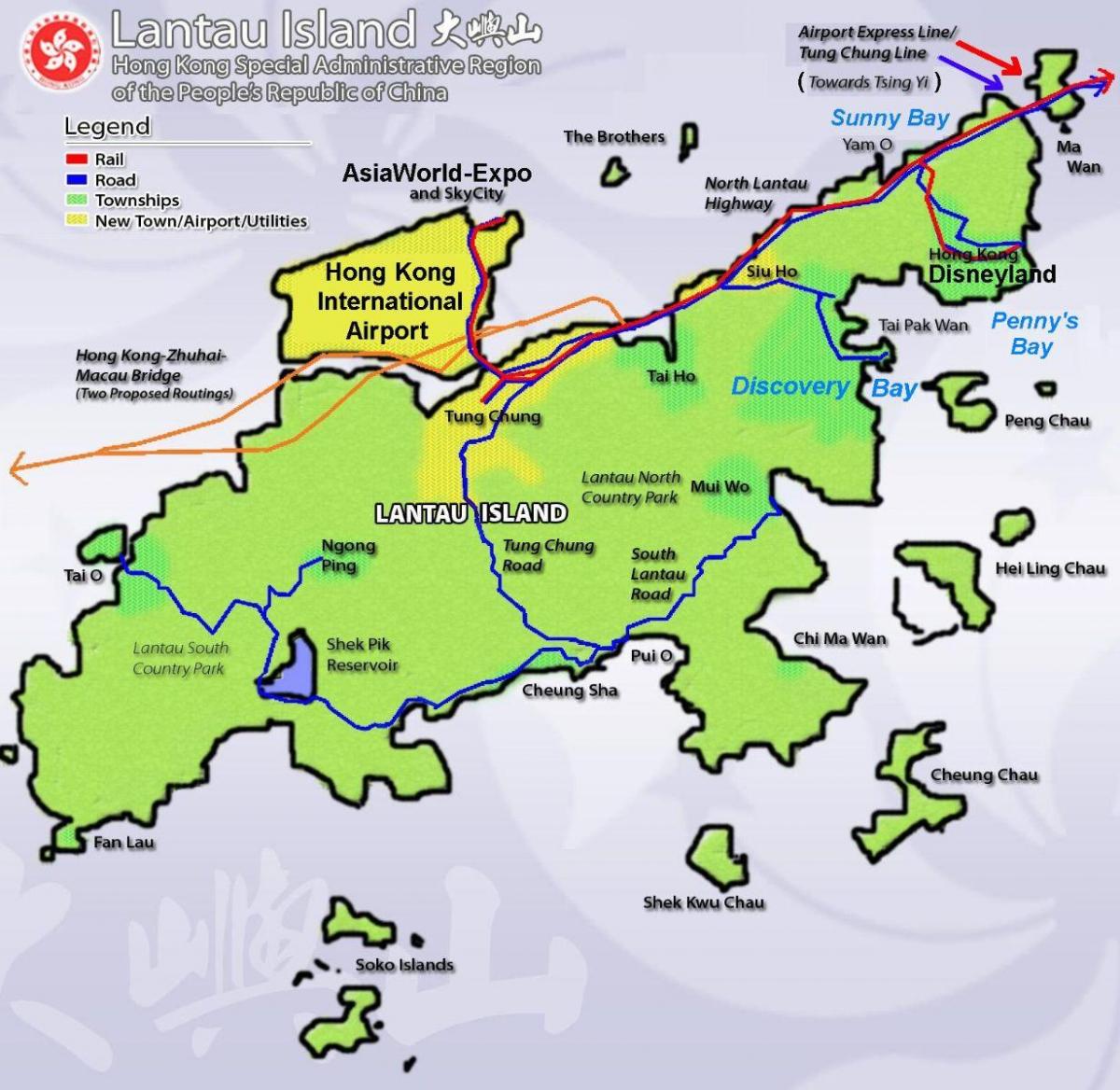 Lantau द्वीप हांगकांग का नक्शा