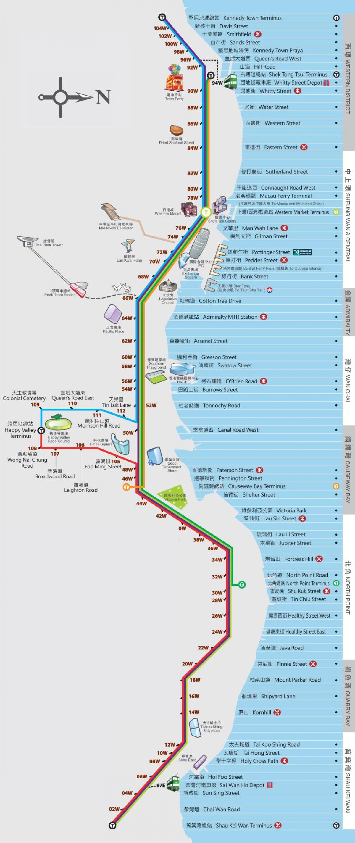 हाँग काँग डिंग डिंग ट्राम नक्शा