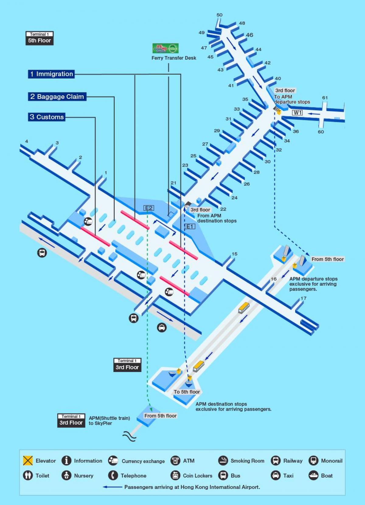 हांगकांग हवाई अड्डे के गेट के नक्शे